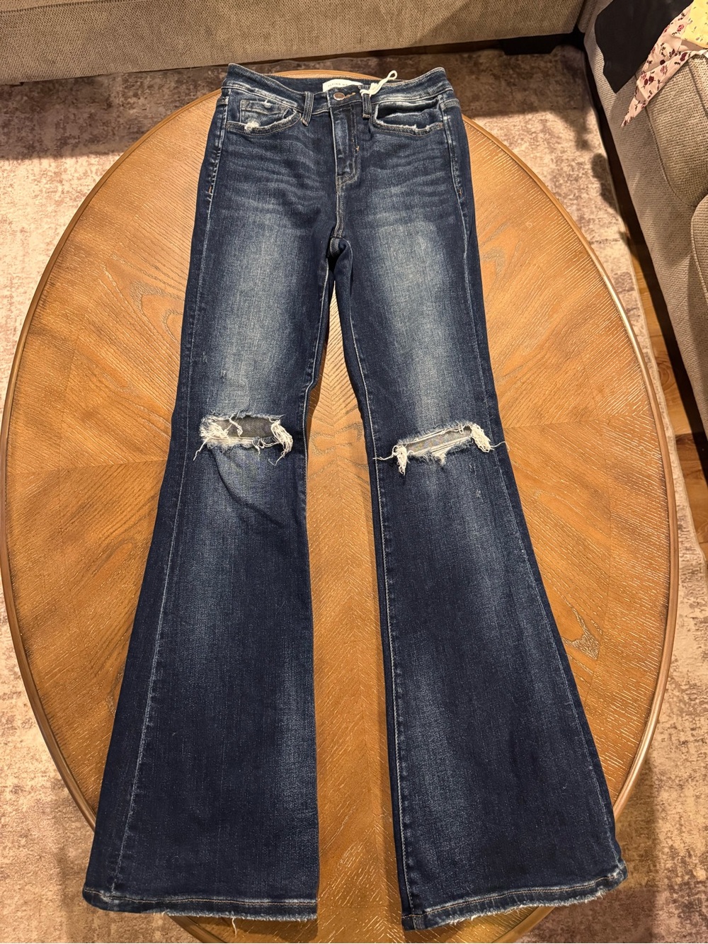 Flying Monkey Dark Blue Distressed Flare Jeans